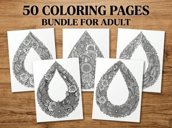 Floral Teardrop Coloring Pages Bundle