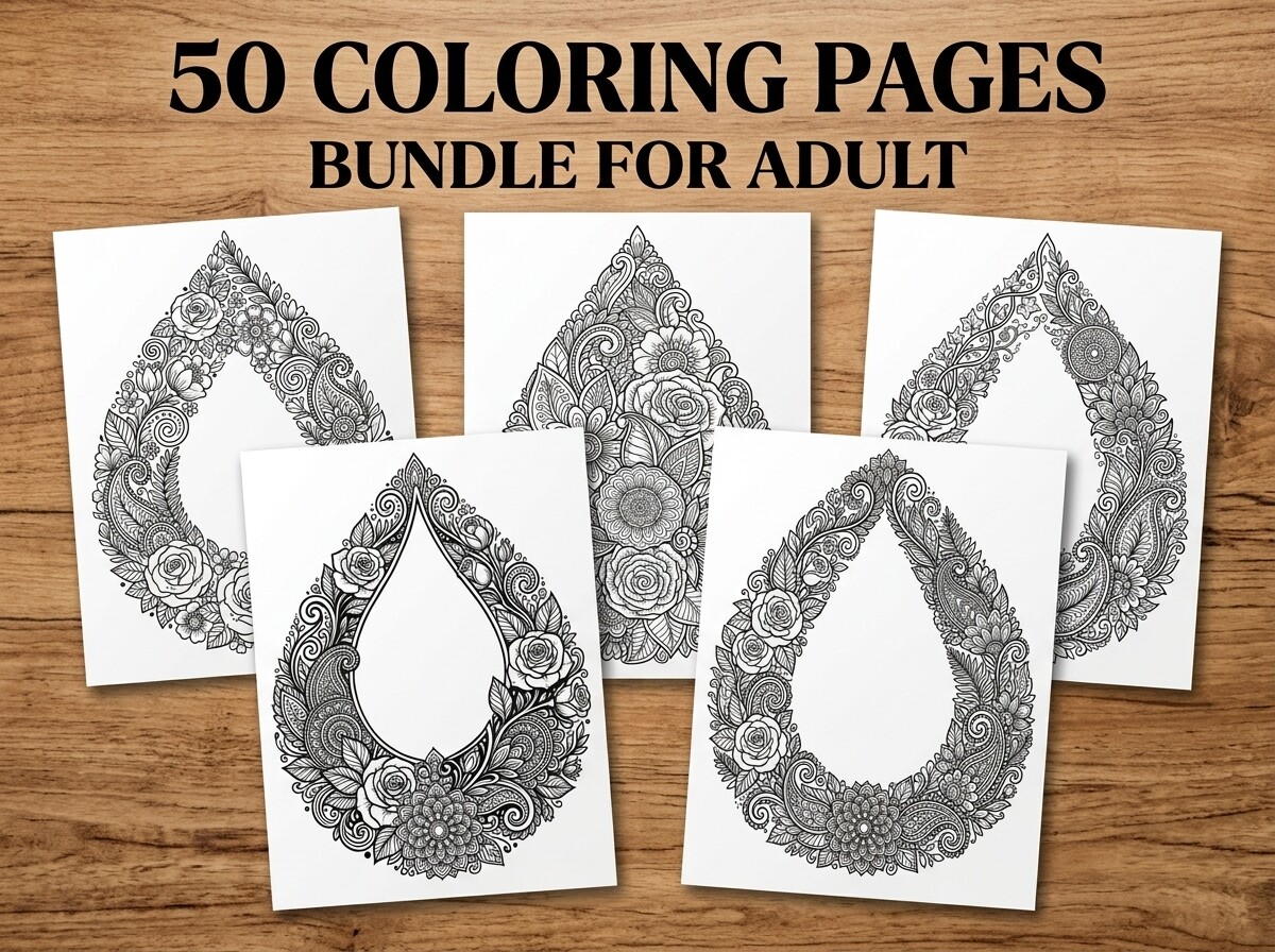 Floral Teardrop Coloring Pages Bundle