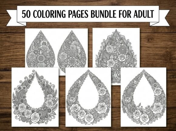 Floral Teardrop Coloring Pages Bundle