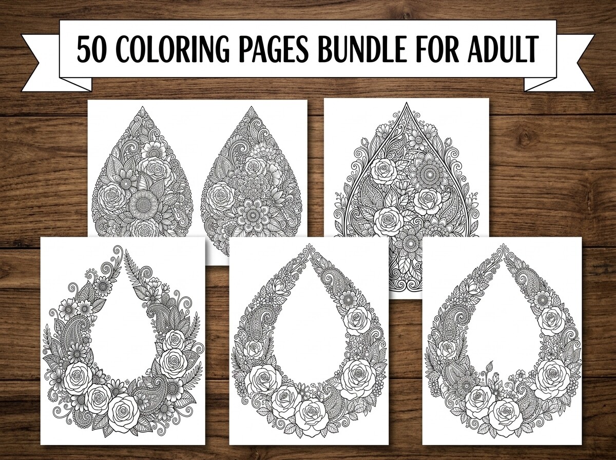 Floral Teardrop Coloring Pages Bundle