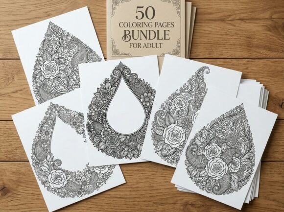 Floral Teardrop Coloring Pages Bundle