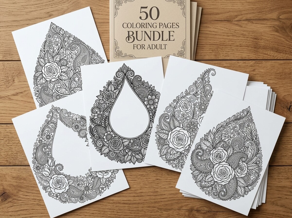 Floral Teardrop Coloring Pages Bundle