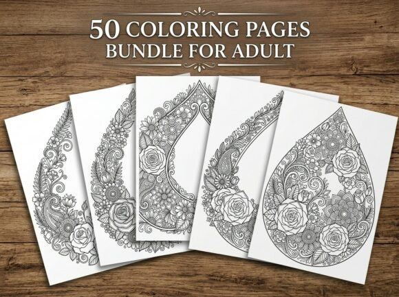 Floral Teardrop Coloring Pages Bundle