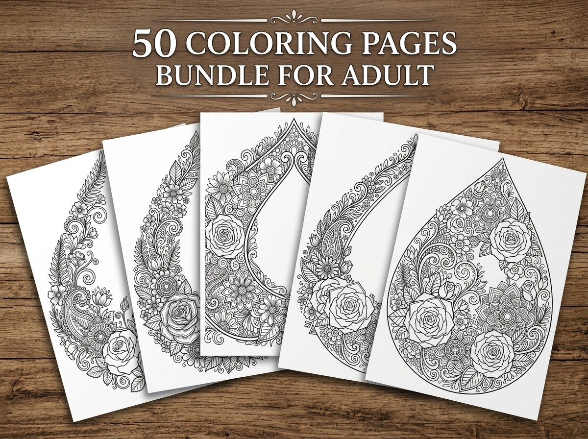 Floral Teardrop Coloring Pages Bundle