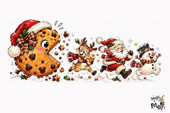 Funny Cookie Chasing Santa Claus PNG