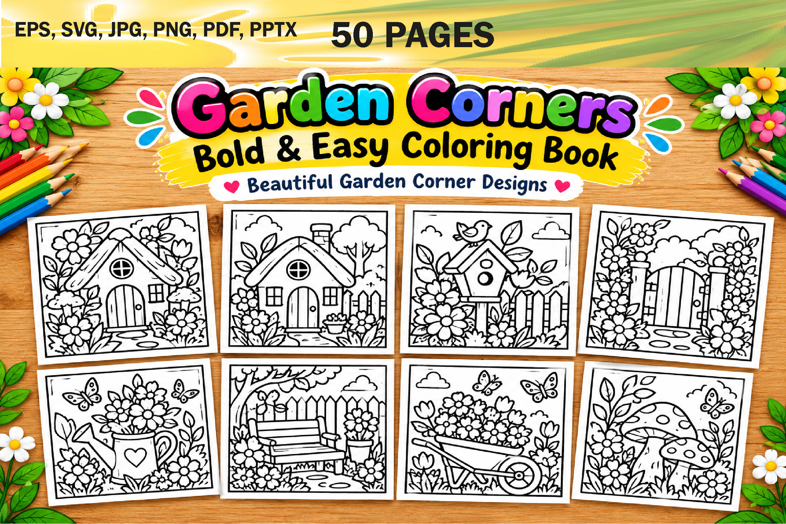 Garden Corners Bold & Easy Coloring Book