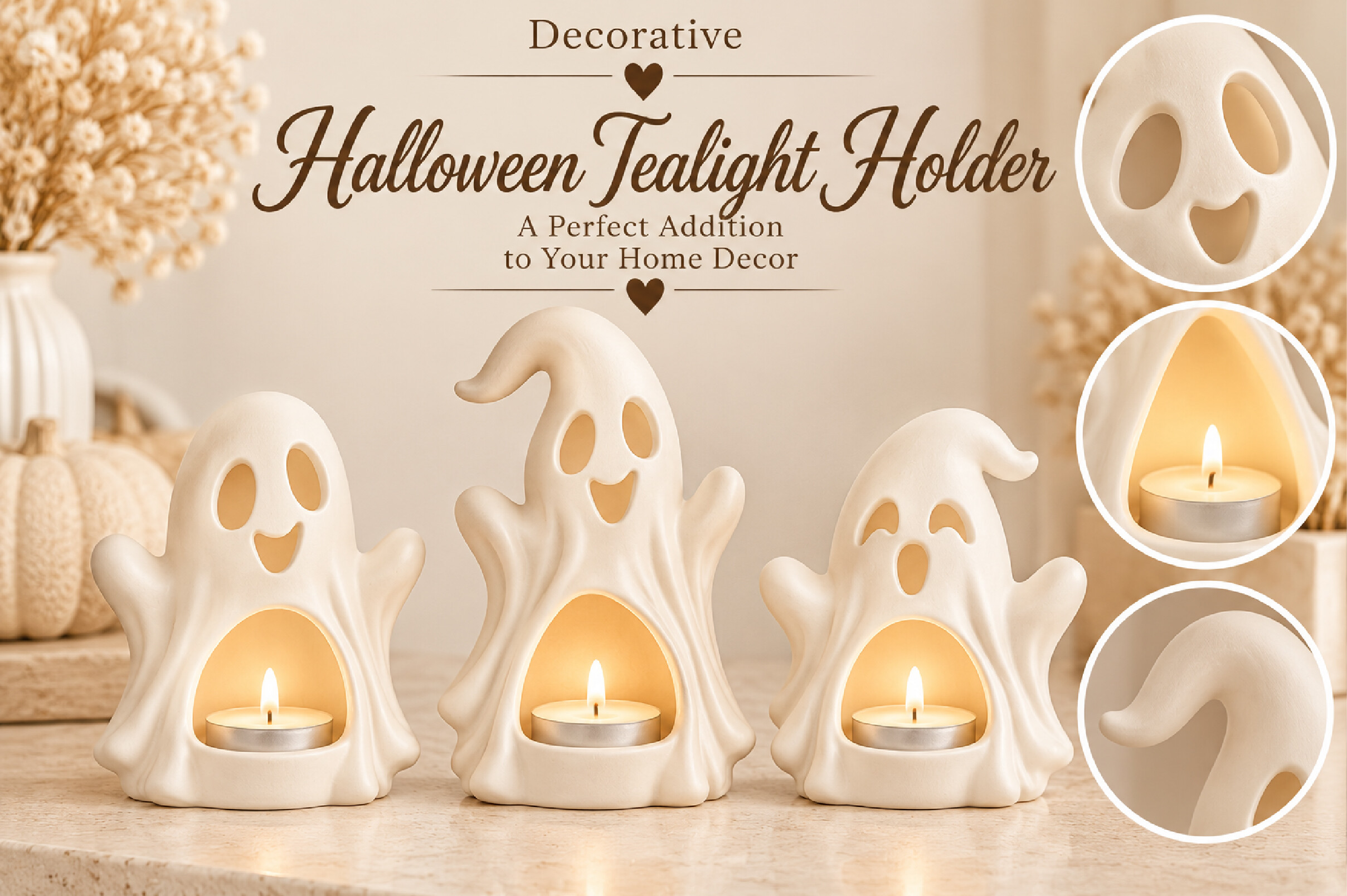 Ghost Tealight Holder STL Set – 3 Halloween 3D Print Designs - Image 4