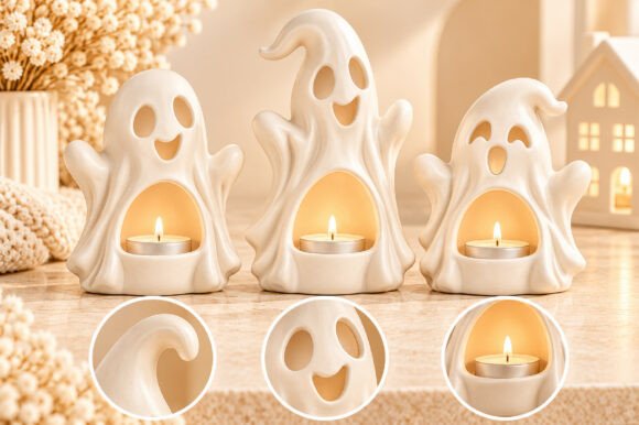 Ghost Tealight Holder STL Set – 3 Halloween 3D Print Designs - Image 2