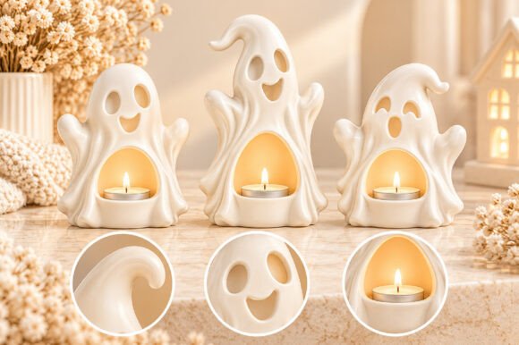 Ghost Tealight Holder STL Set – 3 Halloween 3D Print Designs - Image 3