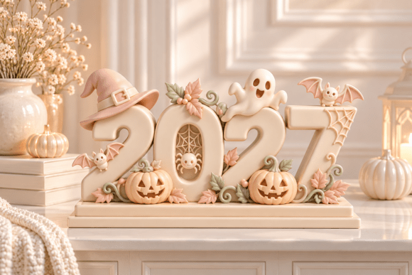 Halloween 2027 Decor Sign STL 3D Print Model - Spooky Tabletop Display - Image 2