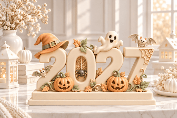 Halloween 2027 Decor Sign STL 3D Print Model - Spooky Tabletop Display - Image 3