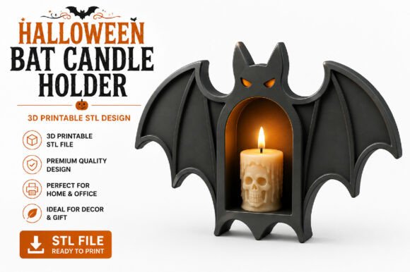 Halloween Bat Candle Holder 3D STL – Spooky Tealight Print File - Image 1