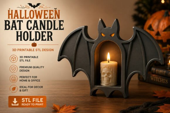 Halloween Bat Candle Holder 3D STL – Spooky Tealight Print File - Image 2