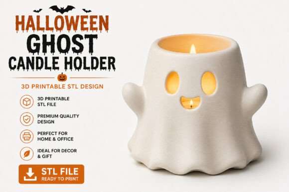 Halloween Ghost Candle Holder 3D STL – Spooky Tealight Print File - Image 1