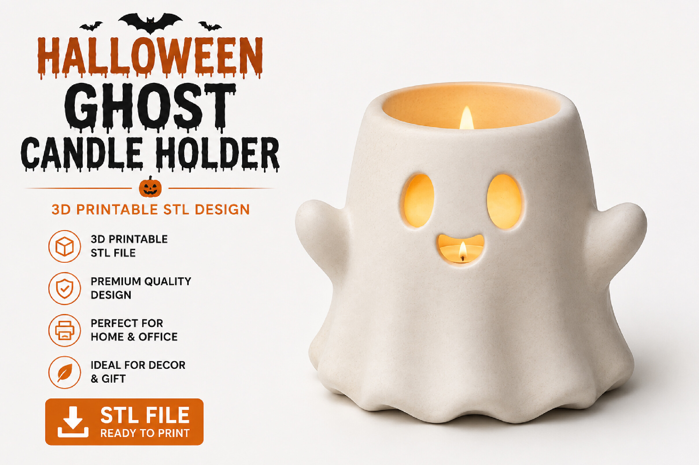 Halloween Ghost Candle Holder 3D STL – Spooky Tealight Print File - Image 3
