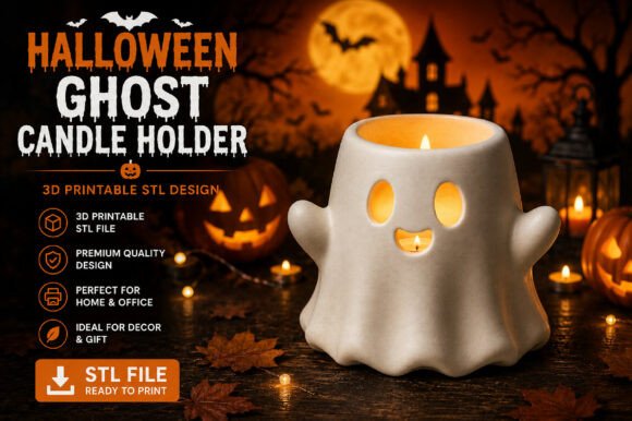 Halloween Ghost Candle Holder 3D STL – Spooky Tealight Print File - Image 2