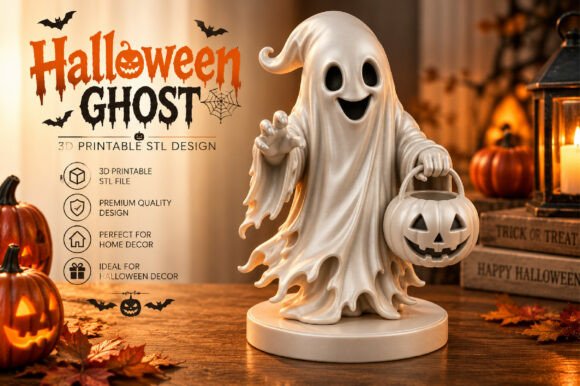 Halloween Ghost Figurine 3D STL File  Cute Printable Ghost Décor - Image 1