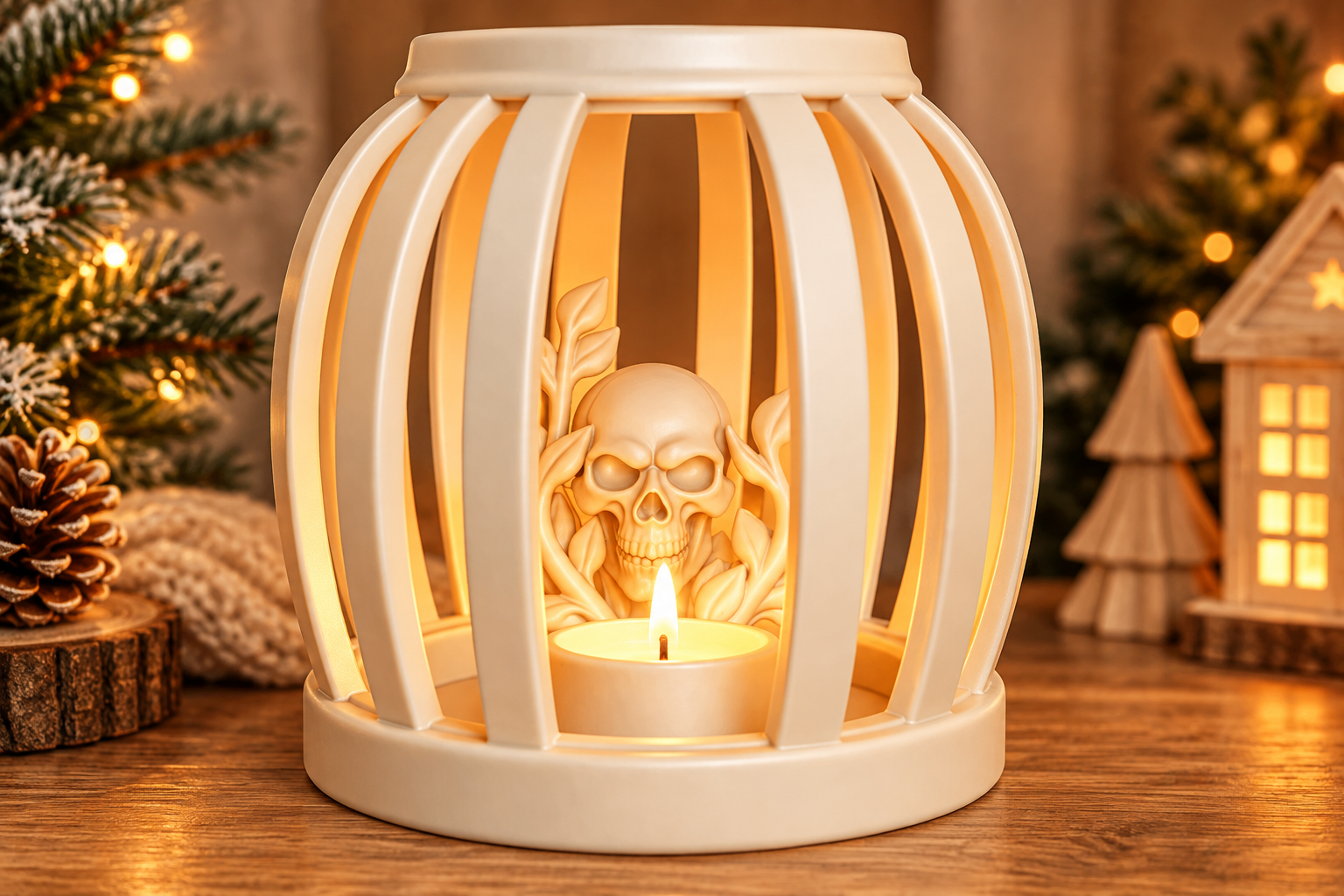 Halloween Skull Graveyard Tealight STL  3D Printable Gothic Candle Holder - Image 2