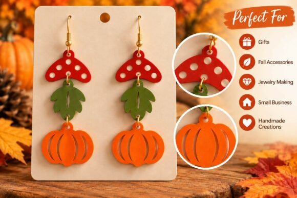 Mushroom Pumpkin Earrings Laser Cut Laser Cutting By Dream Print