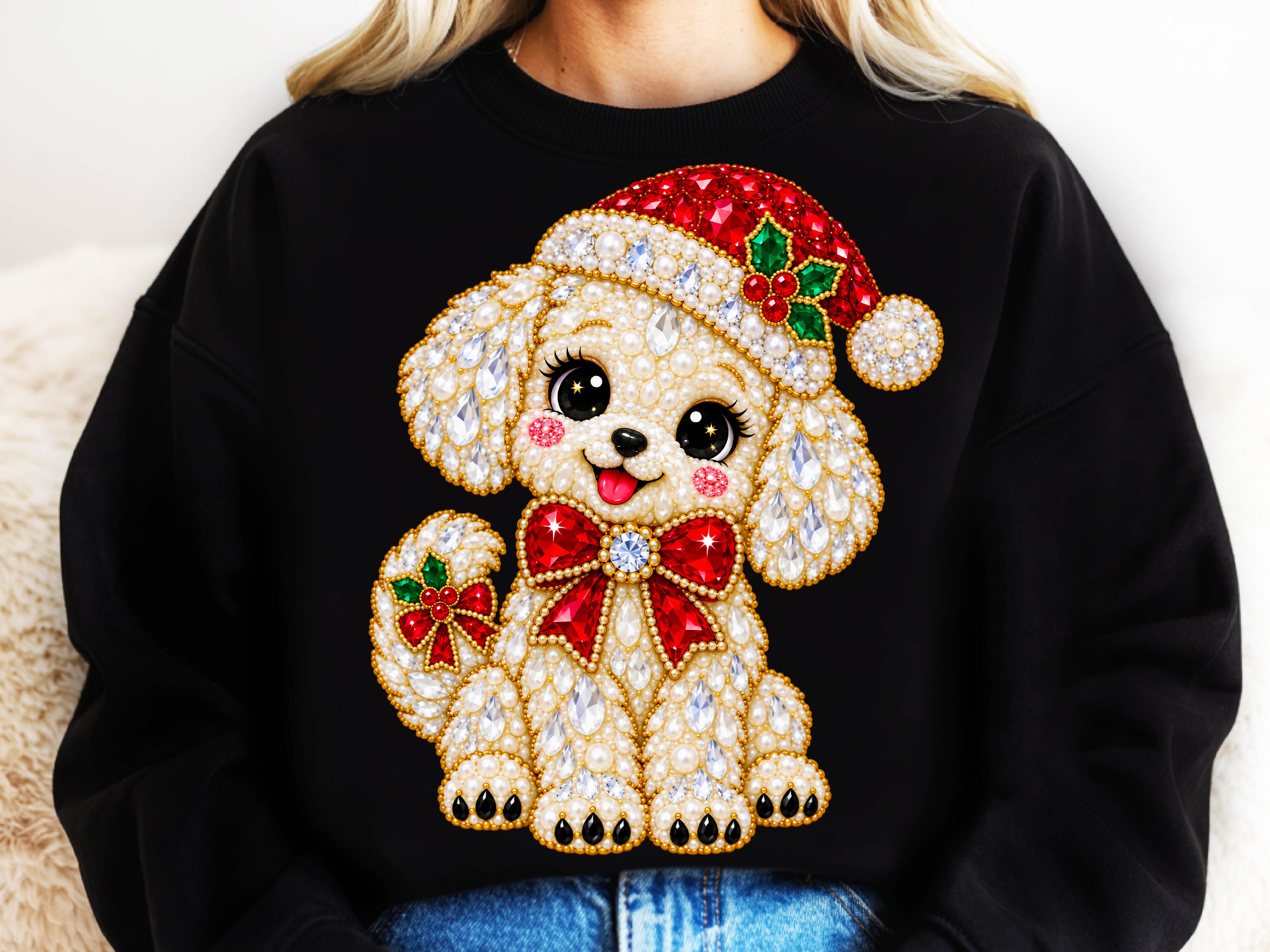 Rhinestone Christmas Poodle Dog PNG.
