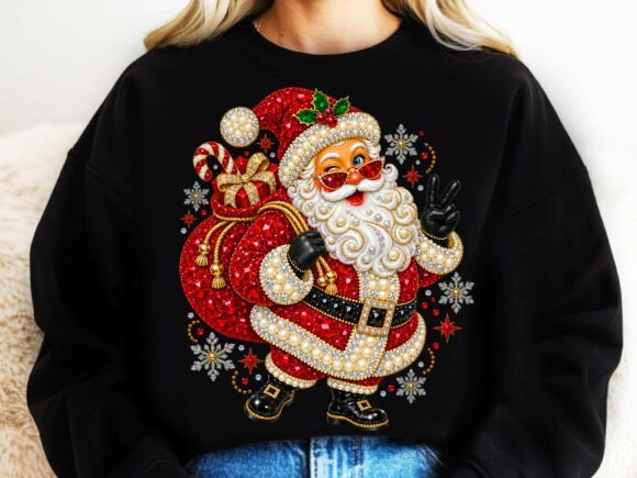 Rhinestone Christmas Santa Claus PNG.