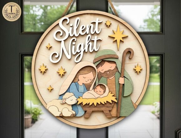 Silent Night Christmas Door Hanger SVG laser cut file