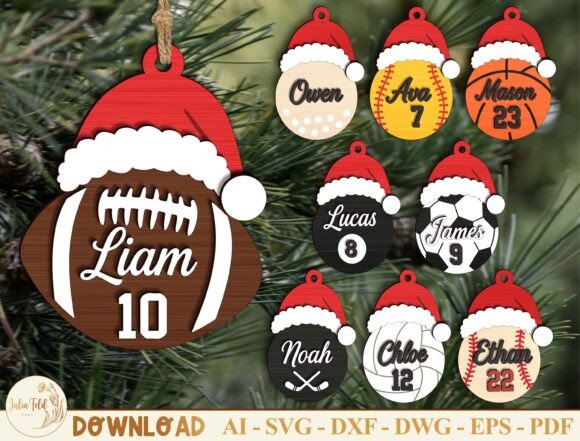 Sports Christmas Ornament SVG Bundle laser cut file