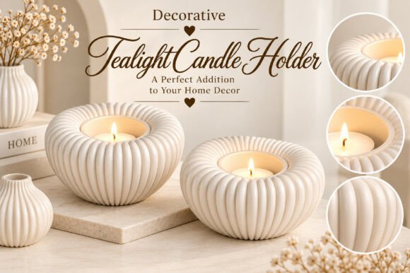 Ribbed Tealight Holder STL Set of 2 Elegant Minimalist Decor - Image 1