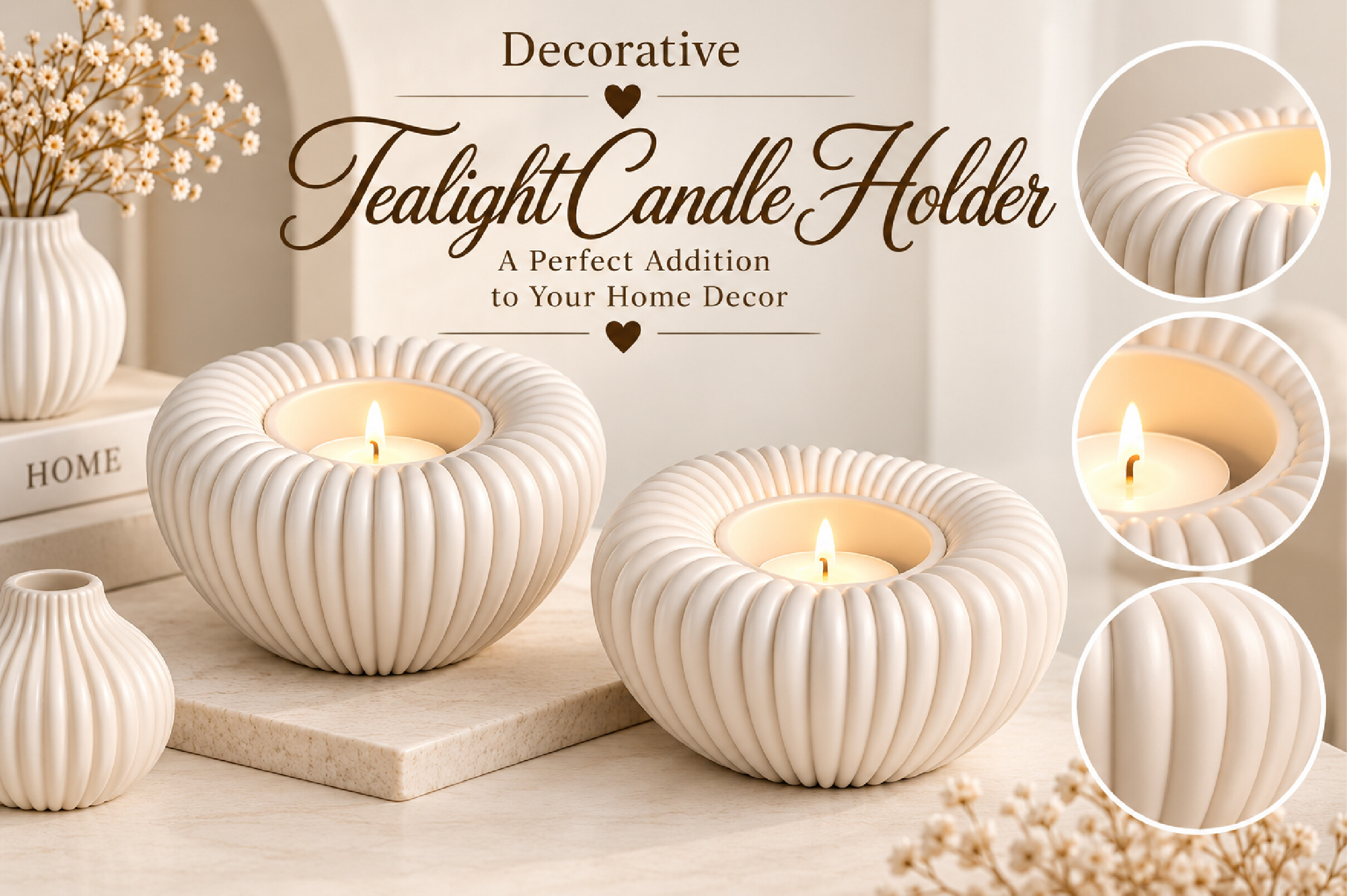 Ribbed Tealight Holder STL Set of 2 Elegant Minimalist Decor - Image 4