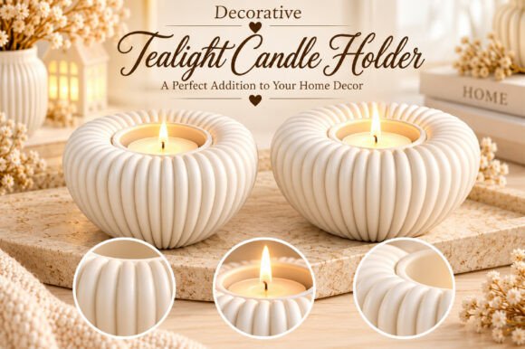 Ribbed Tealight Holder STL Set of 2 Elegant Minimalist Decor - Image 2