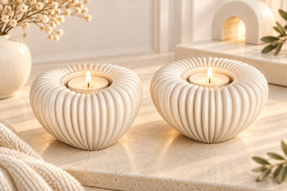 Ribbed Tealight Holder STL Set of 2 Elegant Minimalist Decor - Image 3