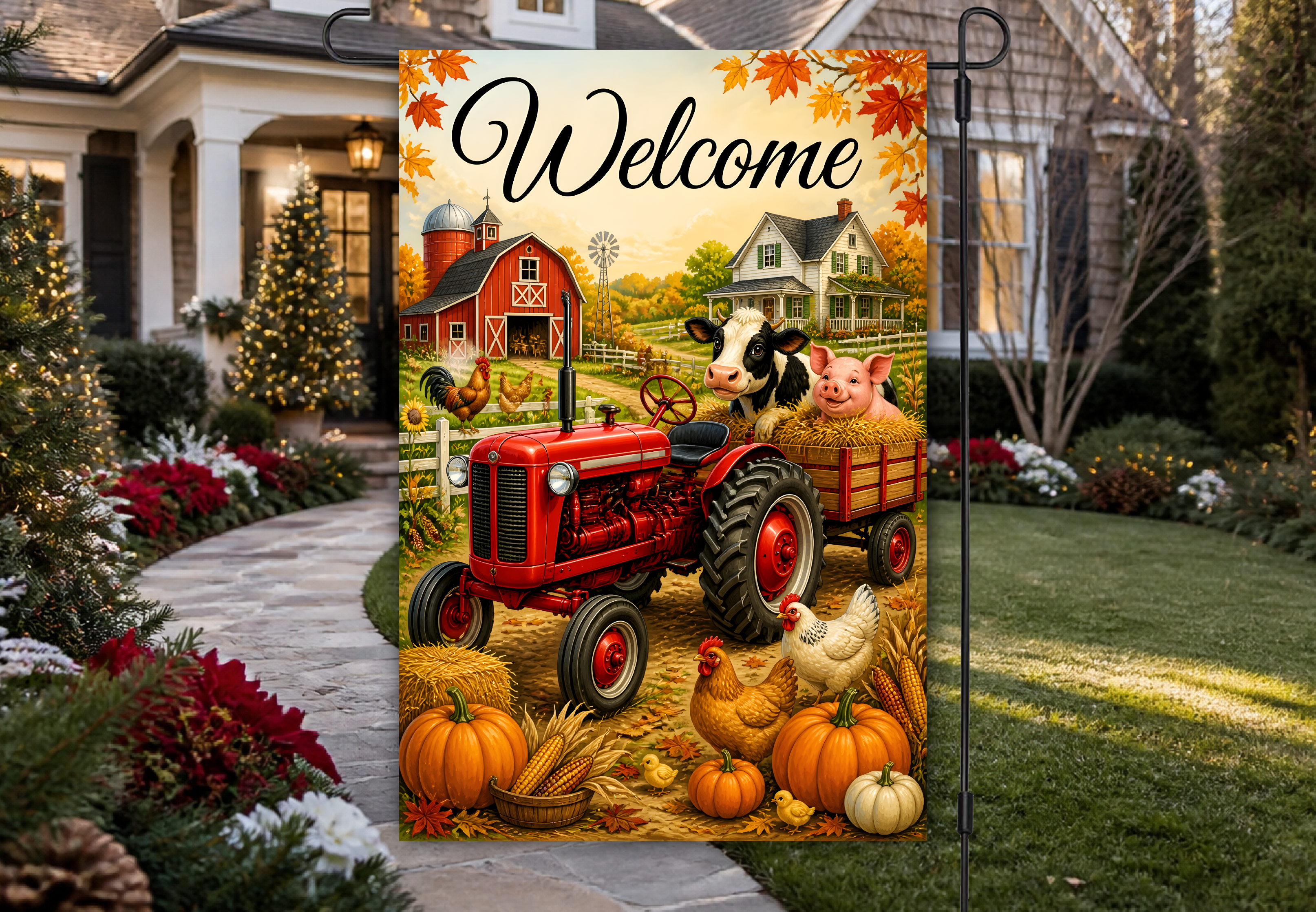 Farm Graphics One Color Welcome Fall Farm Tractor Garden Flag Graphic by Ayla Prints · Creative ...