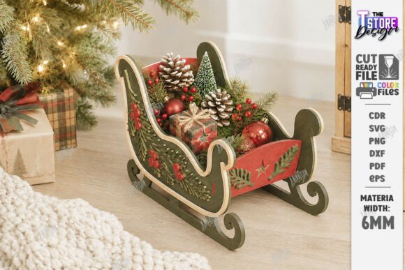 3D Santa Sleigh Laser Cut - Christmas (Design 1) laser cut file