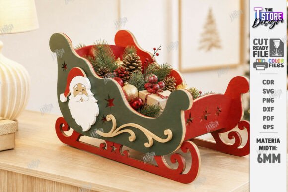 3D Santa Sleigh Laser Cut - Christmas (Design 2) laser cut file