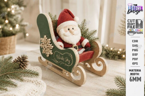 3D Santa Sleigh Laser Cut - Christmas (Design 3) laser cut file