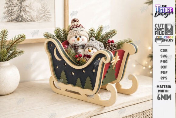 3D Santa Sleigh Laser Cut - Christmas (Design 4) laser cut file