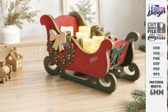 3D Santa Sleigh Laser Cut - Christmas (Design 5) laser cut file