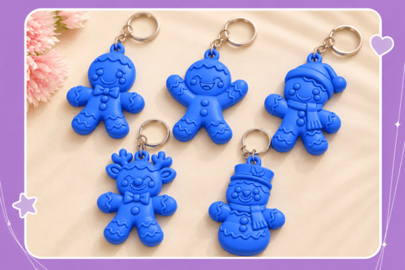 5 Gingerbread Keychains STL | Christmas 3D Print Files - Image 2
