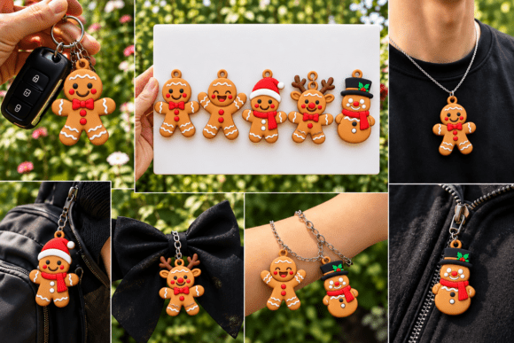 5 Gingerbread Keychains STL | Christmas 3D Print Files - Image 3