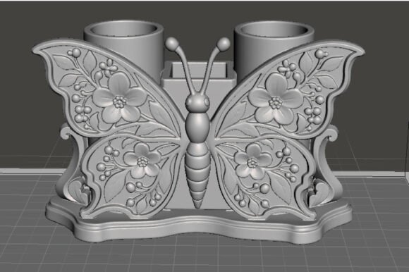 Butterfly Floral Desk Organizer 3D STL  Pen and Brush Holder Print File - Image 3