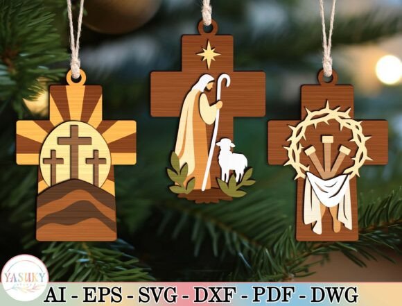 Christian Christmas Cross SVG Bundle Laser Cutting By yasushimuraki