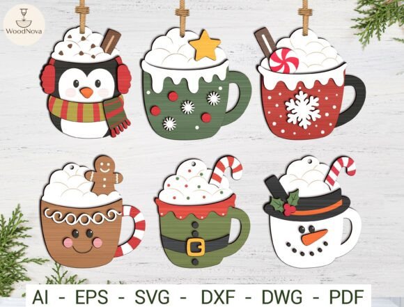 Christmas Hot Cocoa Mug SVG Bundle laser cut file
