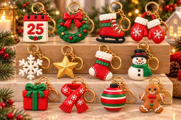 Christmas Keyring STL Bundle 12 Festive 3D Printable Keychain Designs - Image 2