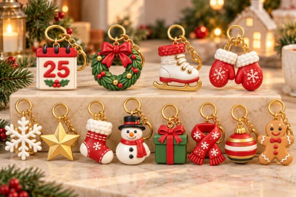 Christmas Keyring STL Bundle 12 Festive 3D Printable Keychain Designs - Image 3