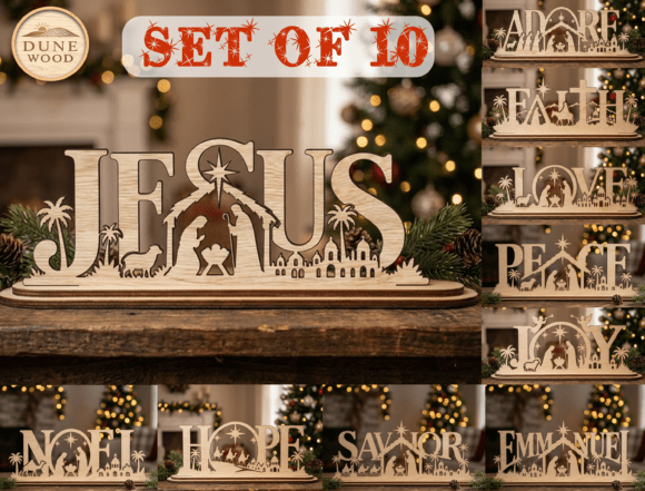Christmas Nativity Word Signs laser cut file