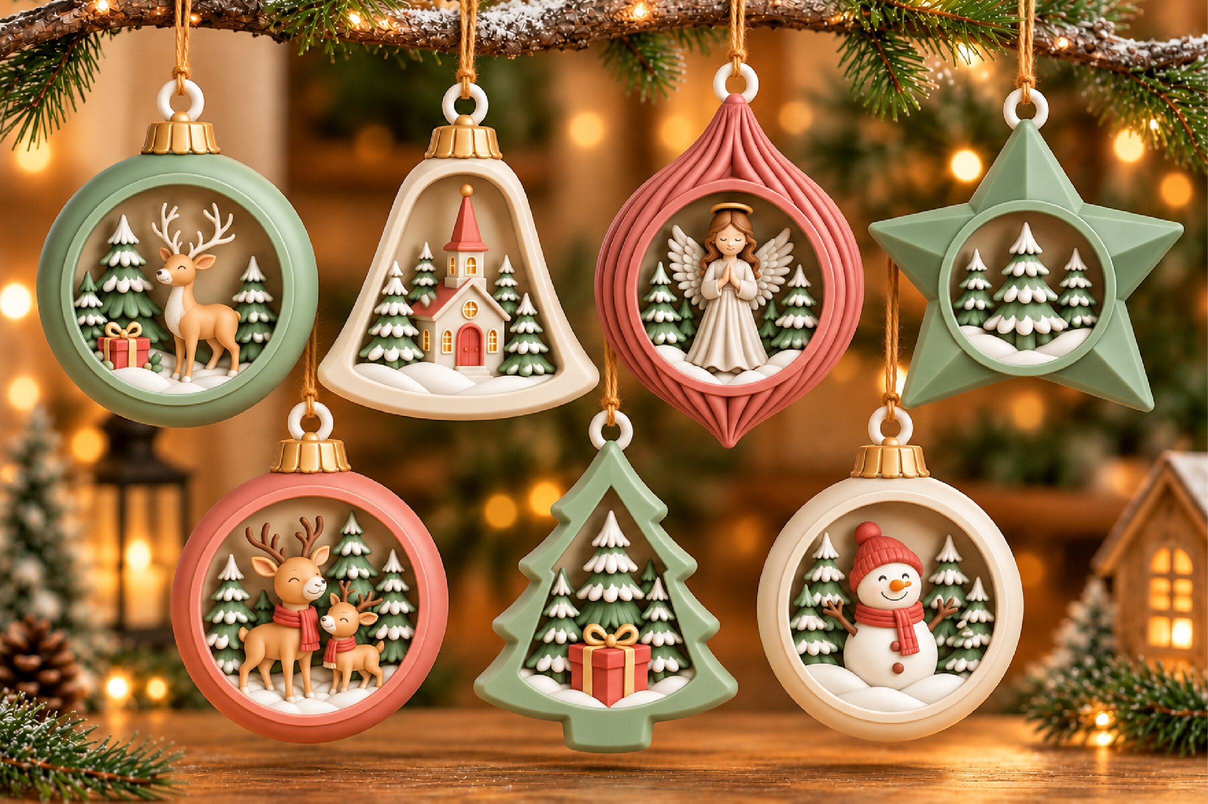Christmas Ornament STL Bundle – 7 Holiday 3D Print Files (Reindeer, Snowman, Angel) - Image 4