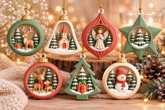 Christmas Ornament STL Bundle – 7 Holiday 3D Print Files (Reindeer, Snowman, Angel) - Image 3
