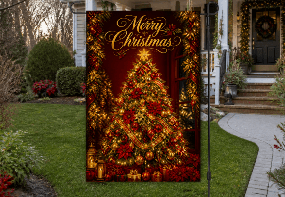 Christmas Tree Gold Lights Wind Spinner Graphic Crafts By Digital Donkey