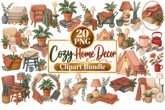 Cozy Home Decor Clipart Bundle Graphics