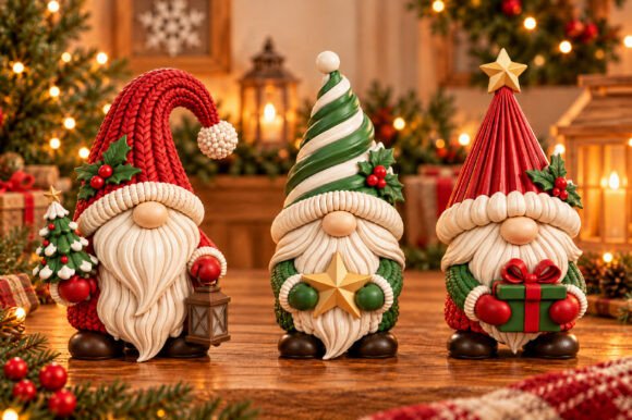 Christmas Gnome Trio 3D STL Set – Printable Holiday Gnome Figurines - Image 1